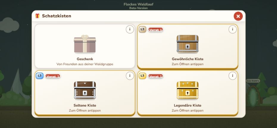 Übersicht der Schatzkisten im Spielmenü